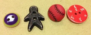 Novelty buttons x 5 baseball gingerbread man eyeball dome japanese oriental red - Picture 1 of 6
