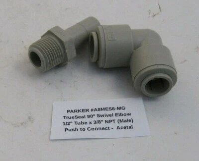 PARKER 1/2" Tube x 3/8" NPT TrueSeal 90° Swivel Elbow (Push to Connect)  Acetal  - Image 1 of 3