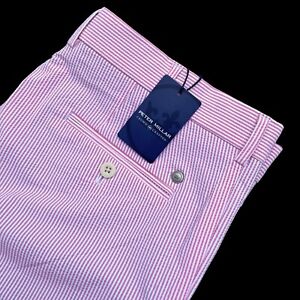 Peter Millar Crown Crafted Matlock Seersucker Shorts Pink Stripe 36 $115