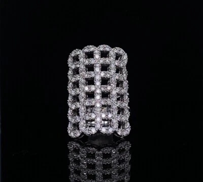 Simulated 2.47CT Round Sapphire Fabulous Check Pattern Triple Shank Women's Ring - Image 1 of 4