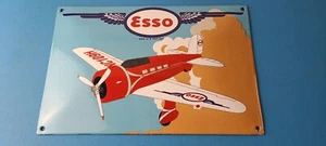 Vintage Esso Gasoline Porcelain Sign - Airplane Aviation Gas Pump Sign - Picture 1 of 15
