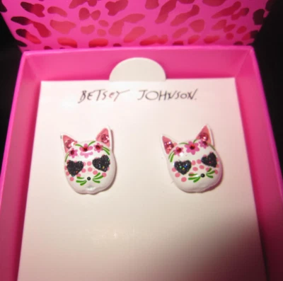BETSEY JOHNSON DAY OF THE DEAD CAT EARRINGS - Image 1 of 2