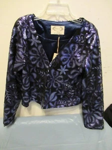 P42 Mia Joy Girls Blue Floral Long Sleeve Sequin Designer Jacket Size 8 - Picture 1 of 7