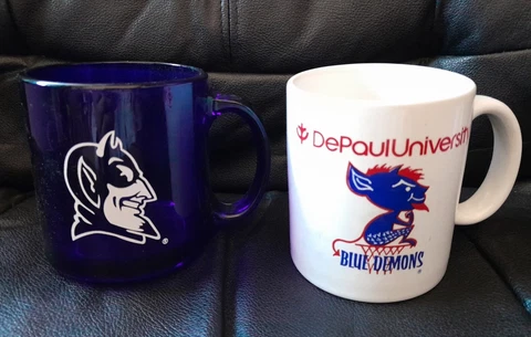 DUKE BLUE DEVILS and DePAUL BLUE DEMONS Coffee Cups/Mugs - Displayed - Chicago Cover