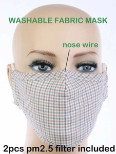 Checkered Pattern Cotton Face Mask Reusable With PM2.5 Filter - Picture 1 of 1