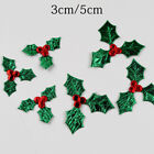 100pcs Christmas Holly Berry Leaf Leaves Embellishments Home Party Decor 3/5cm