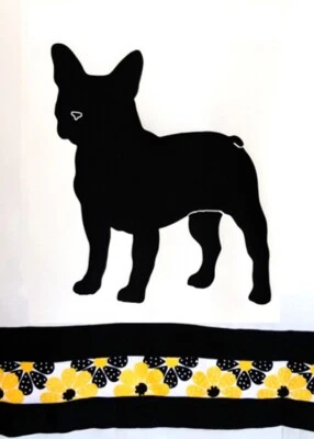 French Bulldog Shower Curtain White w/Frenchies and Daisy ribbon SALE Bath towel - Image 1 of 4