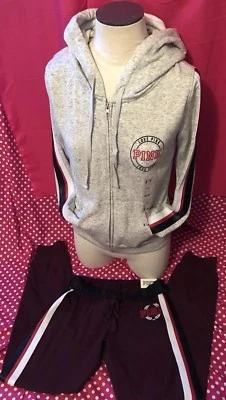 Victoria's Secret Pink S M SET Zip Hoodie Jacket Gym Sweat Pant Faux Leather Nwt - Image 1 of 4