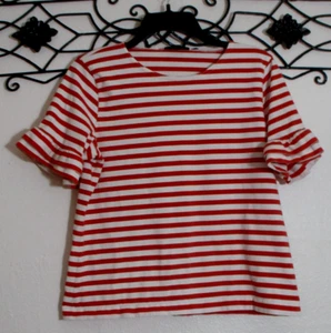 J.Crew Women's Top Size M Short Sleeve Multicolored Striped Round Neck - Picture 1 of 4