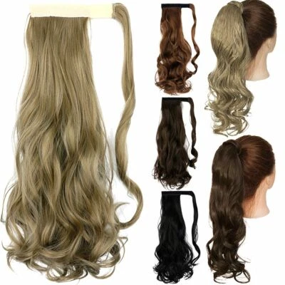 Hair Ponytail Clip In Hair Extensions Wrap Around Pony Tail Curly as Human Long - Image 1 of 4