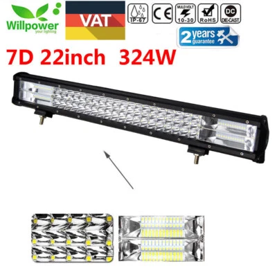 7D 22-23inch 324W TRI ROW LED Work Light Bar 4WD Car Truck SUV ATV Driving Lamp - Image 1 of 4
