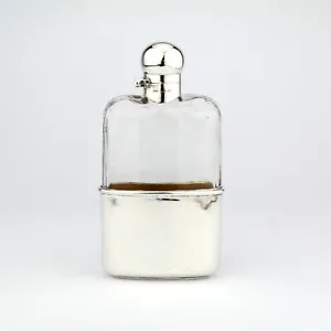 Antique Solid Sterling Silver Cut Glass Hip/Spirit Flask. Sampson Mordan. 1896. - Picture 1 of 10
