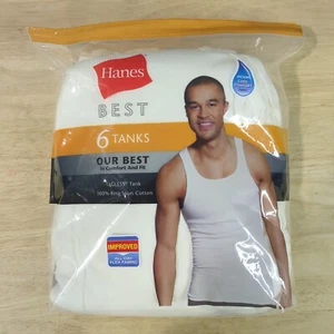 Hanes Pack Of 6 Mens Size Large Tagless 100% Cotton White H4 - Picture 1 of 6