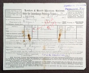 1917 London & North Western Railway Burnley to Blackburn Railway Ticket Order - Picture 1 of 1