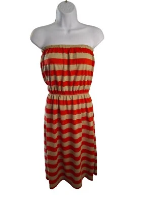 Womens Halter Mini Dress Small Striped Strapless Red Beige Hippie Boho Retro - Image 1 of 4