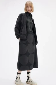 EUC Uniqlo Marimekko Fleece Full Zip Jacket Dark Gray Dot Geometric Design Small - Picture 1 of 9