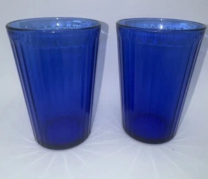 IKEA Set of 2 Vardagen Cobalt Blue Ribbed Tumbler 10 oz Drinking Glasses France - Picture 1 of 3
