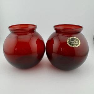 Two Vintage Round Anchor Hocking Royal Ruby Red Anchorglass 4" Candle Vase - Picture 1 of 8