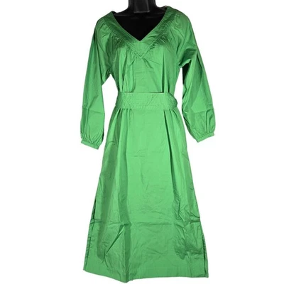 J. Maxi Vestido Crew Verde Algodón Cinturón Cuello en V Manga Larga XXS Algodón Popelina Nuevo con Etiquetas Foto 1 de 4