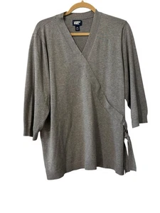Lands End Gray Sweater Faux Wrap Plus 2X Tie Detail - Picture 1 of 6