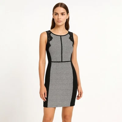 Vestido Vaina Elle Negro Blanco Sin Mangas Cuello Redondo Encaje Carrera Oficina Talla 8 Foto 1 de 4