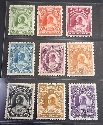 NIGERIA COAST QUEEN VICTORIA 1897 1/2d to 10s SG 66 - 74 Sc 55 - 63 set 9 MH - Image 1 of 2