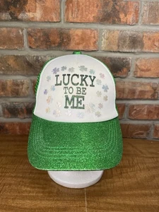 Claire’s Lucky To Me Be Irish St Patty’s Day Clover Shamrock Green Glitter Hat - Picture 1 of 10