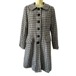 Vintage Houndstooth Check Coat Fully Lined Collar Dress Knee Length Handmade - Picture 1 of 14