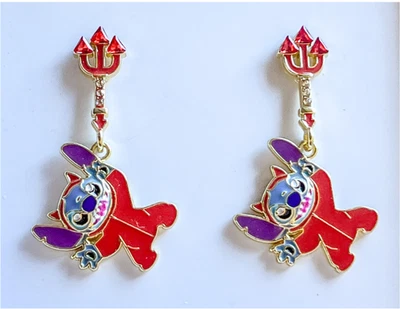 Disney BaubleBar Stitch Devil Dangle Earrings Red Trident NIB ~1.75" - Image 1 of 4