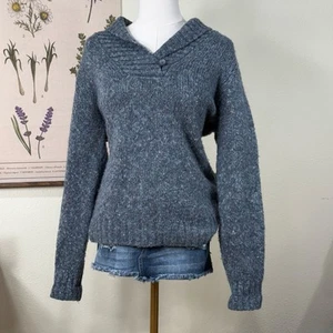 Vintage 90s Y2k Blue Wool Blend Pullover Sweater Cottage Gorpcore Cabincore M - Picture 1 of 5