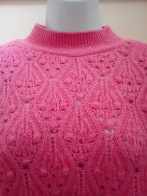 Ladies Pink Knit Style Jumper /White mock Shirt Bottom F&F Uk M ( 12/14 )  NEW - Image 1 of 4