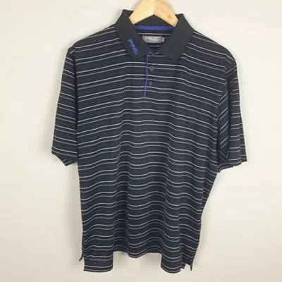 PING Golf Polo Shirt Mens Large Black Stripe Performance Lightweight Top - Image 1 of 4