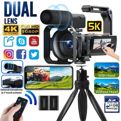 56MP Dual Lens 5K Video Camera Camcorder, WiFi IR Night Vision Vlogging Camera - Image 1 of 4