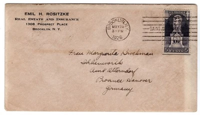 #628 Ericsson Memorial 1926 FDC - Unofficial U/O Brooklyn NY to Germany - Image 1 of 2