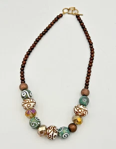 Collar Gargantilla Madera y Verde Marrón Color Blanco Cuentas 18" - Imagen 1 de 7