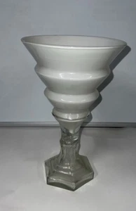 Unique Milk Glass Tornado Vases With Clear Hexagon Base - 13" Tall - Picture 1 of 1