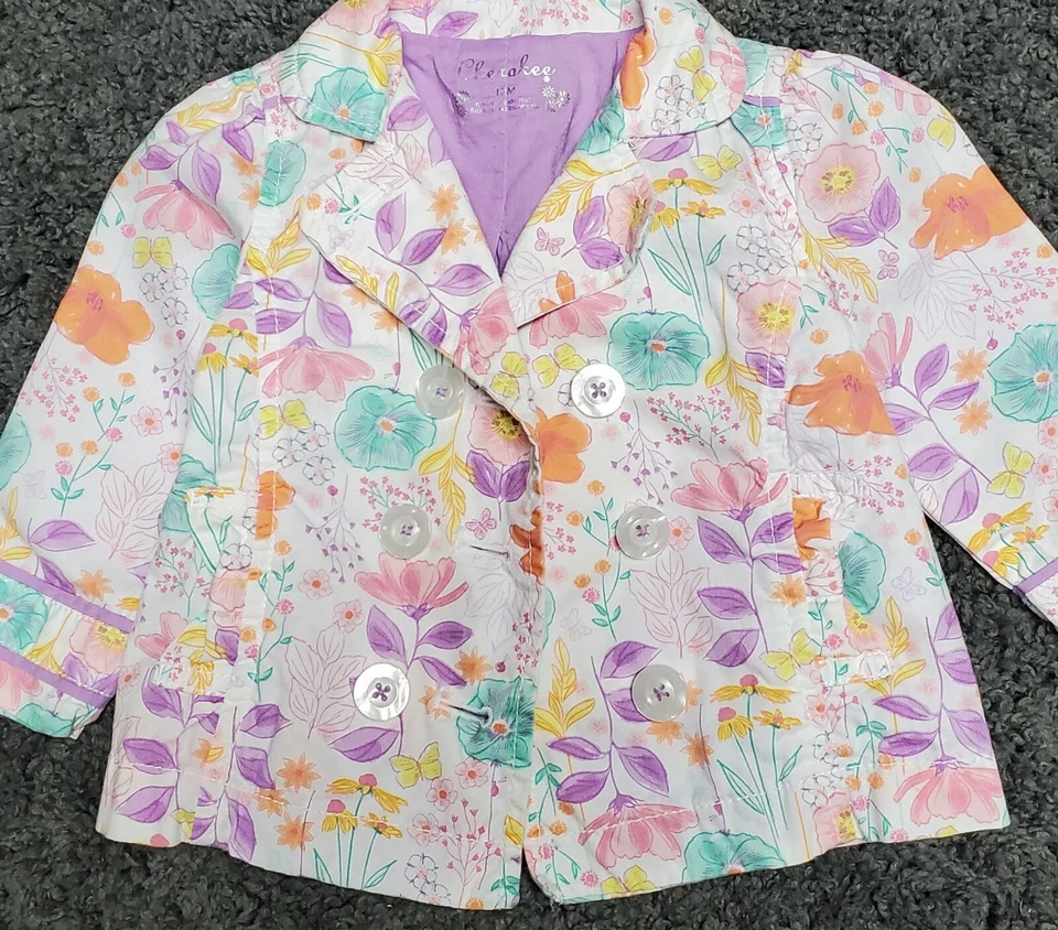 CHEROKEE Talla 12m Niñas Ligero Multicolor Floral Primavera Chaqueta Gabardina Foto 1 de 4