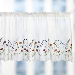 027 Floral Embroidery Pastoral Style Valance, White Sheer Flowers Valances,Windo - Picture 1 of 12