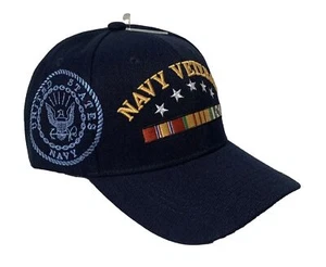 U.S. NAVY VETERAN USN NAVAL VIETNAM Viet Nam Vet CAMPAIGN SERVICE CAP HAT Blue - Picture 1 of 4