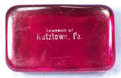 Paperweight Ruby Stained Glass Souvenir Kutztown PA Rectangle EAPG Antique #2 - Image 1 of 4