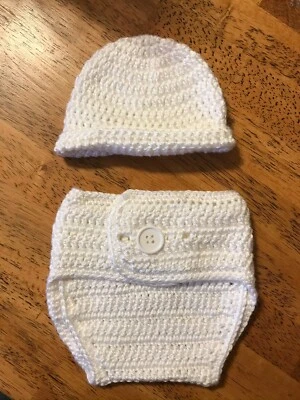 Conjunto de capa de chapéu e fralda para bebê 3-6mo rosa-azul-branco-roxo-creme, malha feita à mão - Imagem 1 de 4