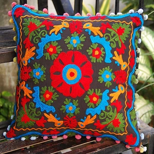 Indian Suzani Cushion Covers Cotton Pillow Cases 16x16" Handmade Embroidered - Picture 1 of 5