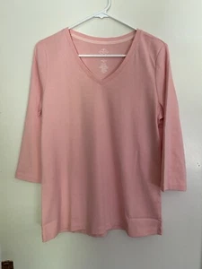 St. John’s Bay V Neck~3/4 Sleeve~Cotton Top~Soft Peach (Blossom)~Size Large~NWT - Picture 1 of 3