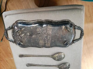 Footed Silver Trey, 11.5x5.5" Crown  Iron Cross. Goldfeder or Birmingham spoon& - Picture 1 of 5