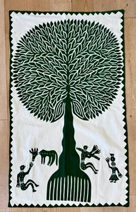 Baum des Lebens appliziert handgenäht grün Wandbehang 54 x 33 Zoll - Bild 1 von 9