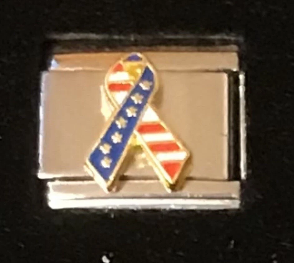 Cinta Bandera Americana Dije Italiano Esmalte Eslabón 9MM K47 Foto 1 de 1