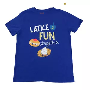 Cat & Jack Boys Size L 12/14 Husky 'LATKE FUN Together' T-Shirt Blue - Picture 1 of 9