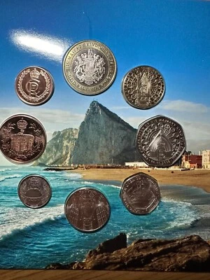 Monedas Gibraltar 2023 coronación Carlos III 1p 2p 5p 10p 20 50p £1 £2 £5 BUNC Foto 1 de 4