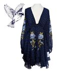 New ⭐ ASOS DESIGN Navy Blue Floral Embroidered Button Detail Mini Dress Size 12