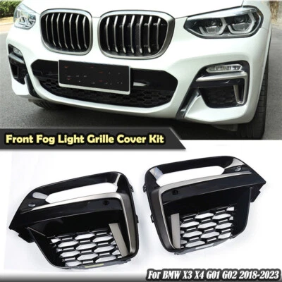 一对前雾灯框架盖格栅装饰适用于宝马 X3 X4 G01 G02 2018-2021 — 第 1/4 张图片